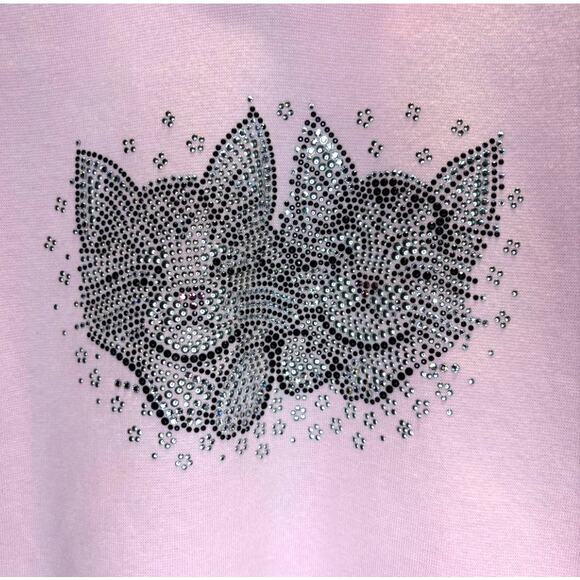 Women's Pink Short Sleeve V-Neck Jeweled Cat Kitten Design T-Shirt - Picture 3 of 3
